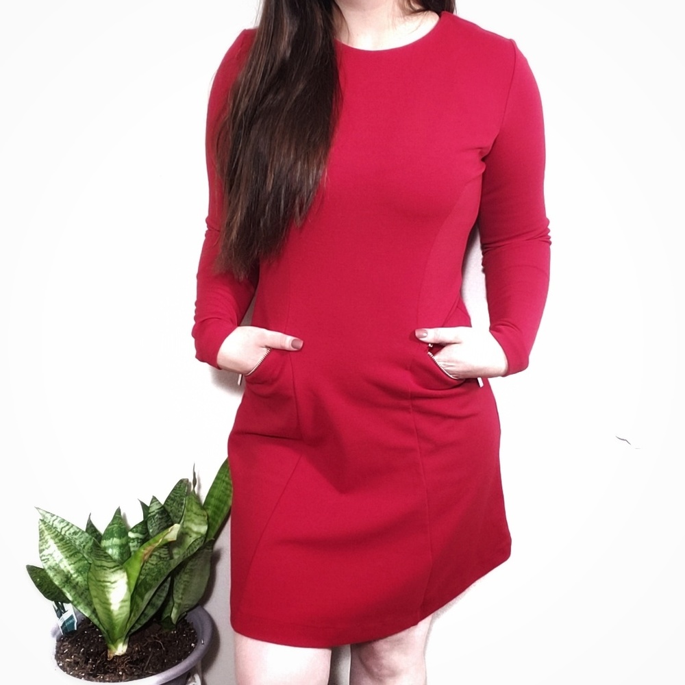Michael Kors Red Zip Pocket Flare Dress sz 6